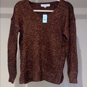 LOFT petite shimmer v-neck sweater
